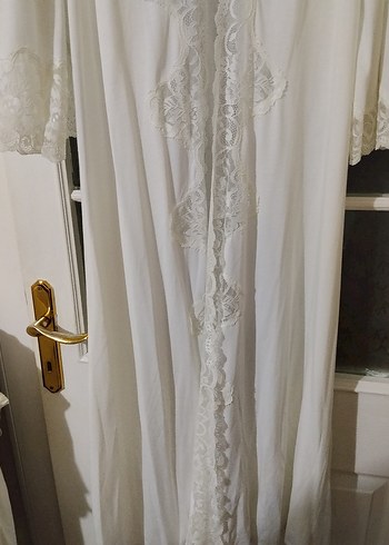 Uzun Beyaz Bohem Kadın Sabahlık - Görsel 6