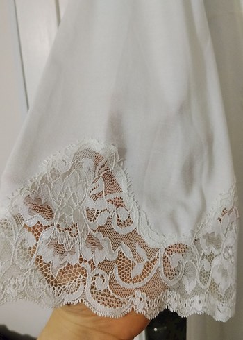 Uzun Beyaz Bohem Kadın Sabahlık - Görsel 3