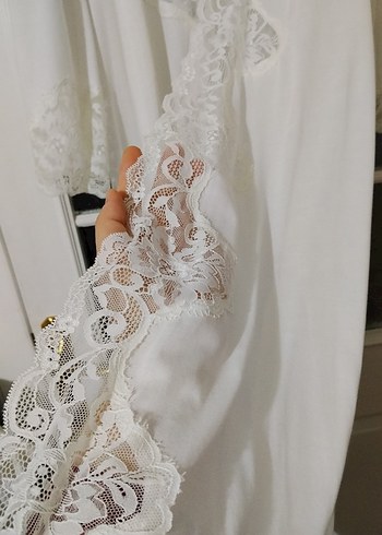 Uzun Beyaz Bohem Kadın Sabahlık - Görsel 2