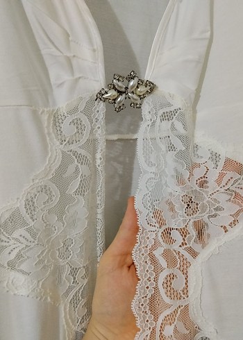 Uzun Beyaz Bohem Kadın Sabahlık - Görsel 4