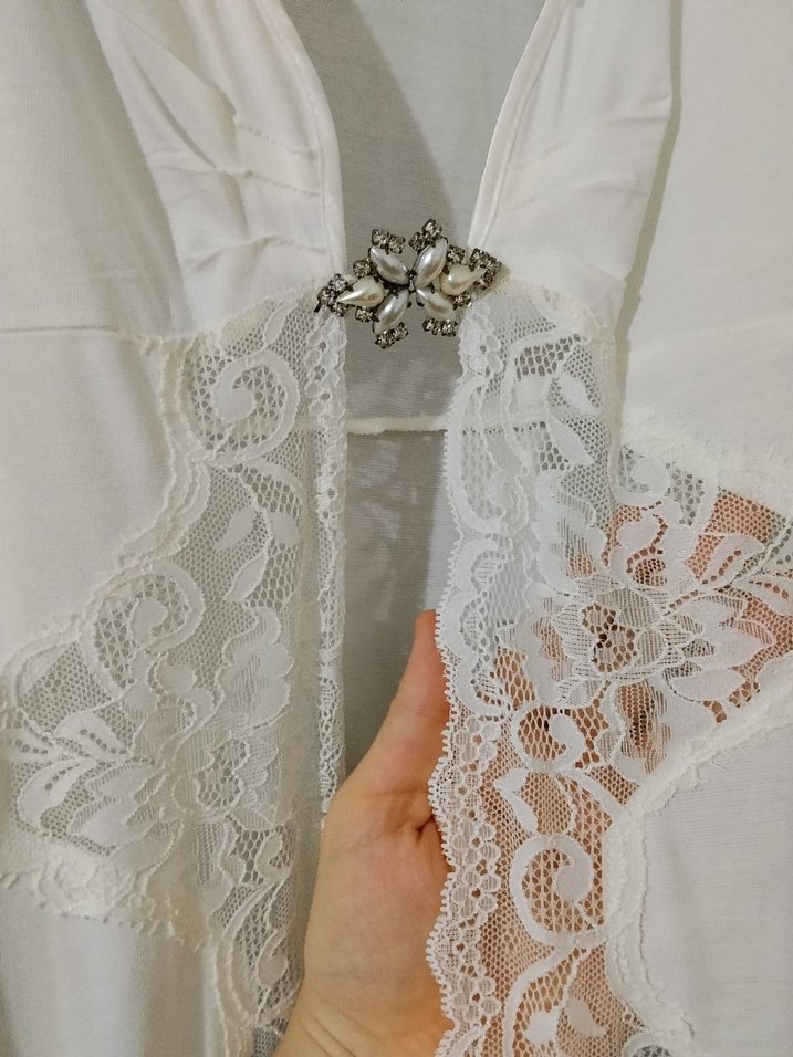 Uzun Beyaz Bohem Kadın Sabahlık - Görsel 4