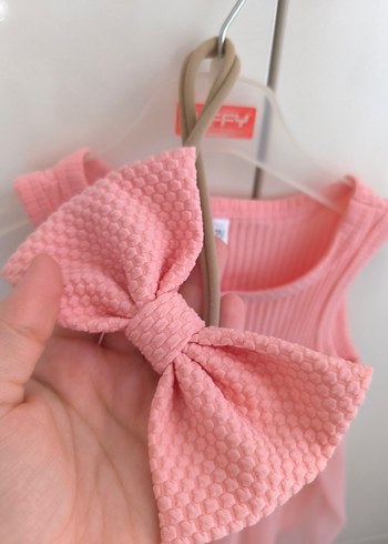 9-12 Ay Beden pembe Renk Pembe Fırfırlı Kız Çocuk Elbisesi
