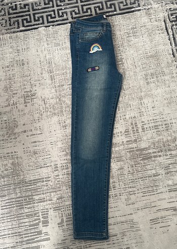 Nakışlı Düğmeli Kadın Mavi Jean - Görsel 4