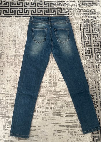 Nakışlı Düğmeli Kadın Mavi Jean - Görsel 3