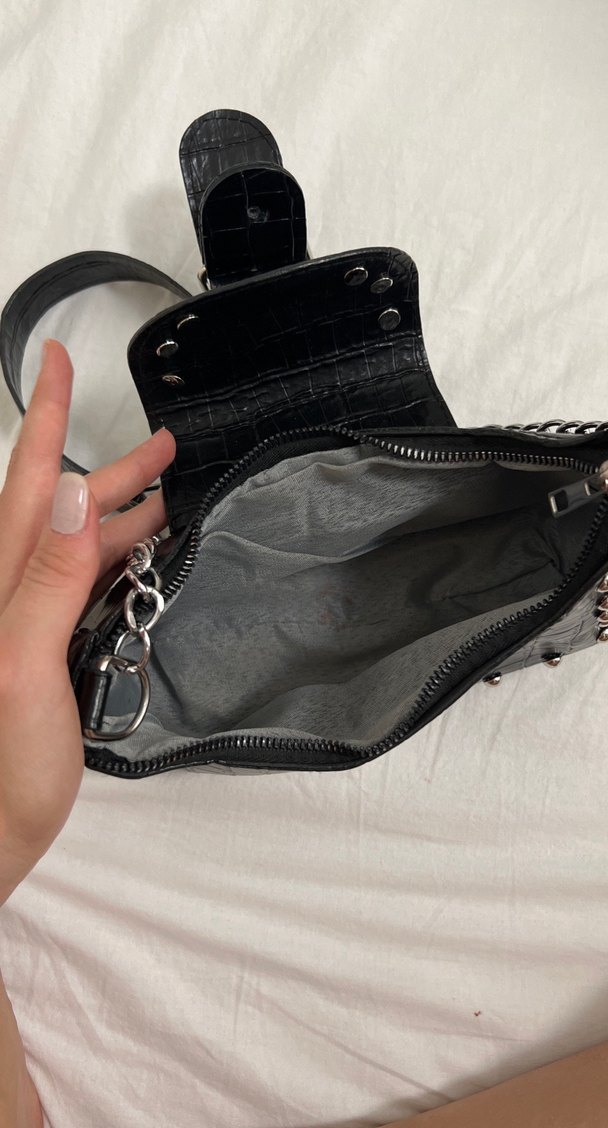 Kemer Tokalı Siyah Yılan Derisi Desenli Punk Çanta - Görsel 3