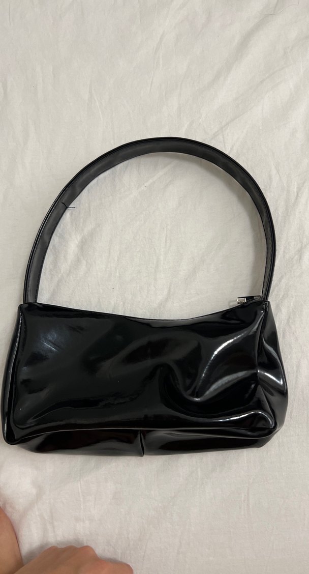 Parlak Siyah Minimalist Deri Kadın Çanta - Görsel 2