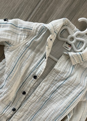 Beyaz mavi Çizgili Erkek müslin Gömlek - Görsel 2