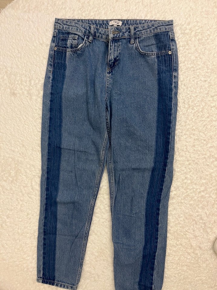 Zincir Detaylı Bağlama Desenli Mavi Kadın Jean - Görsel 2