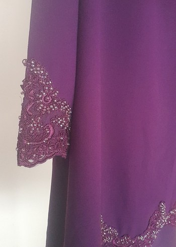 Mor Uzun Kollu Salaş Abiye Elbise - Görsel 2