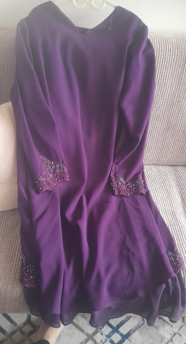 Mor Uzun Kollu Salaş Abiye Elbise - Görsel 5