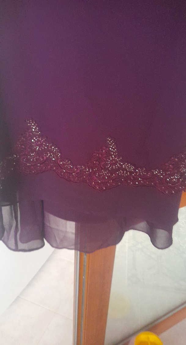 Mor Uzun Kollu Salaş Abiye Elbise - Görsel 3