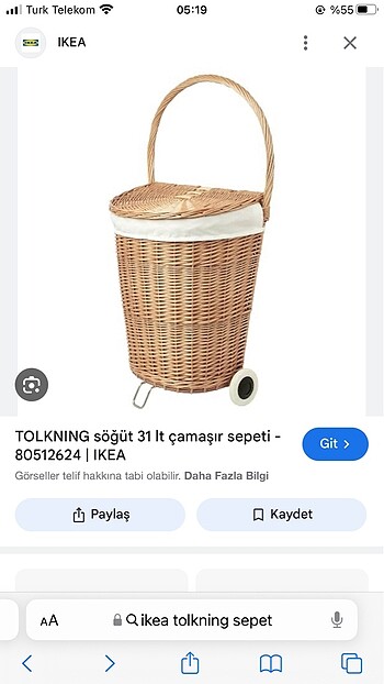 İkea hasır pazar arabası şeklinde çamaşır sepeti