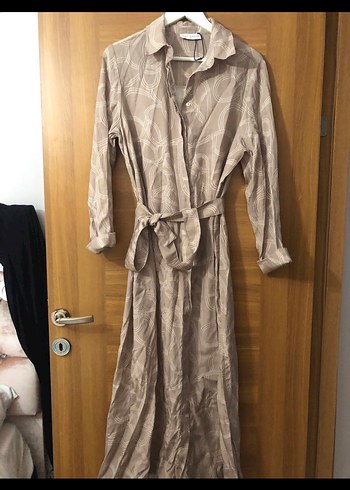 Terzi dükkanı Bej Uzun Kollu Keten Elbise - Görsel 2