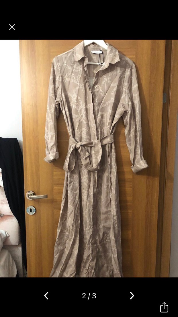 Terzi dükkanı Bej Uzun Kollu Keten Elbise - Görsel 2