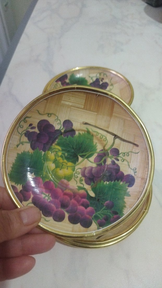 Mor Çiçek Desenli Tabak Seti bambu çerezlik vintage - Görsel 2