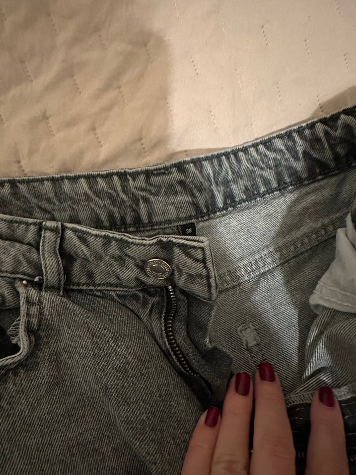 Gri Midi Boy Bol Kesim Denim Kadın Jean - Görsel 2