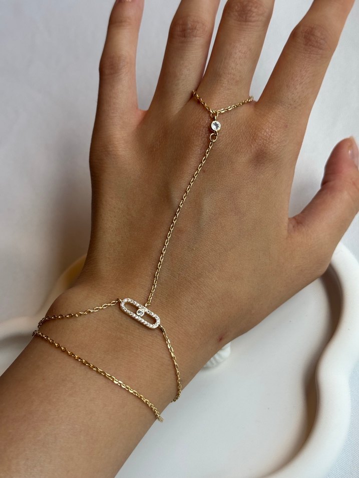 Zincir Detaylı Altın Renk Minimalist Şahmeran - Görsel 2