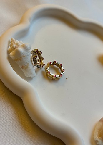 Renkli Boncuklu Mini Altın Küpe - Görsel 2