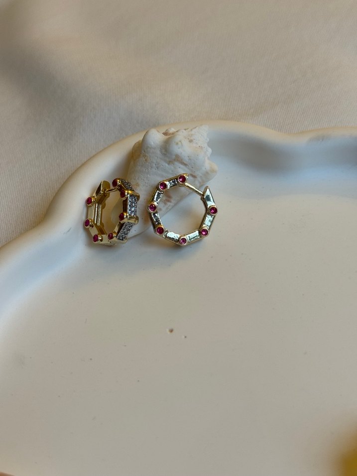 Renkli Boncuklu Mini Altın Küpe - Görsel 3