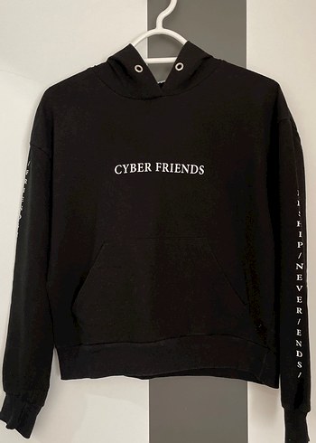 Diğer Siyah Kapüşonlu Uzun Kollu Sweatshirt
