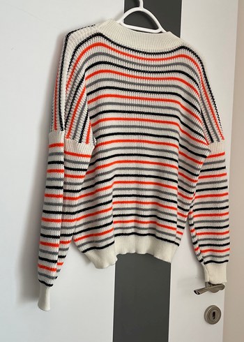 diğer Beden Çizgili Gri Oversize Triko Kadın Kazak