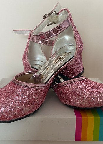 28 Beden pembe Renk Kız Çocuk Pembe Simli Özel Gün Ayakkabısı