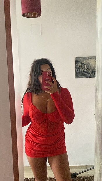 xl Beden şık kırmızı saten mini elbise