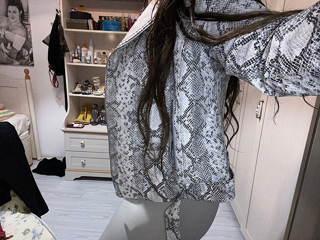 yılan desenli deri ceket - Görsel 2