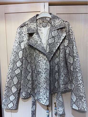 yılan desenli deri ceket - Görsel 7