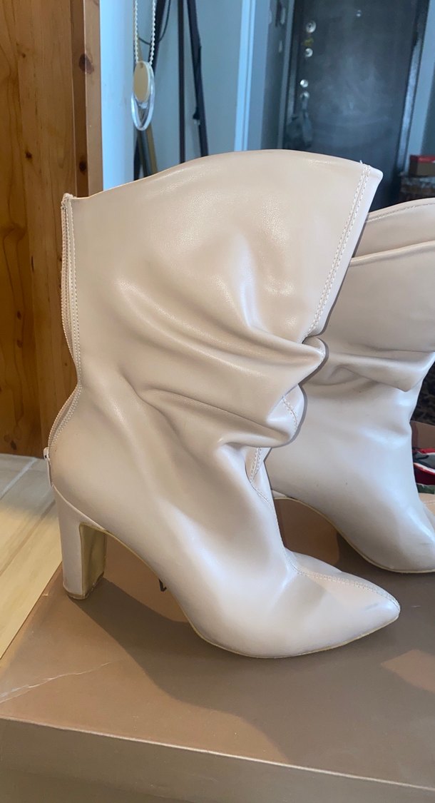 Beyaz Deri Stiletto Topuklu Kadın Bot çizme - Görsel 2