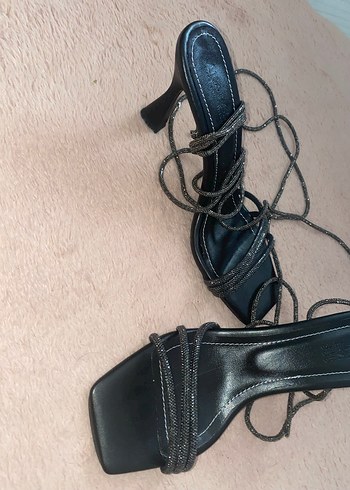 Siyah Yılan Desenli Stiletto Kadın Ayakkabı - Görsel 4