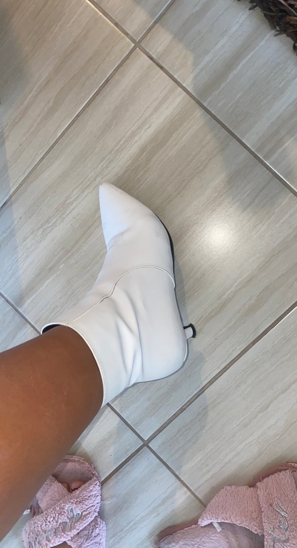 Beyaz Deri Stiletto Topuklu Kadın Bot - Görsel 5