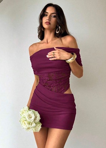 xl Beden bordo Renk Bordo Şık Drapeli Straplez Mini Elbise