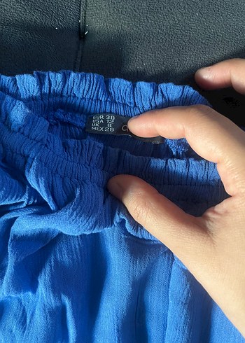 Dantel Detaylı Mavi Keten Bohem Bluz - Görsel 2