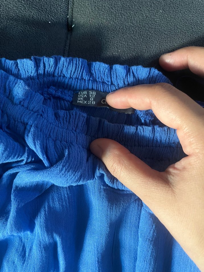 Dantel Detaylı Mavi Keten Bohem Bluz - Görsel 2