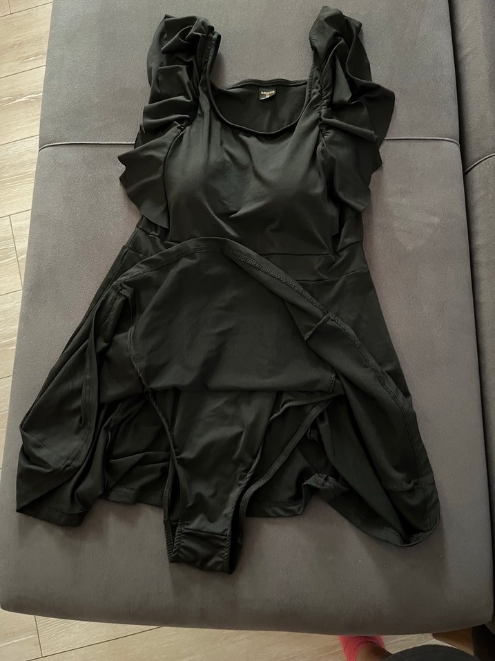 Siyah Volanlı  Kolsuz Mini Kadın Mayo - Görsel 4