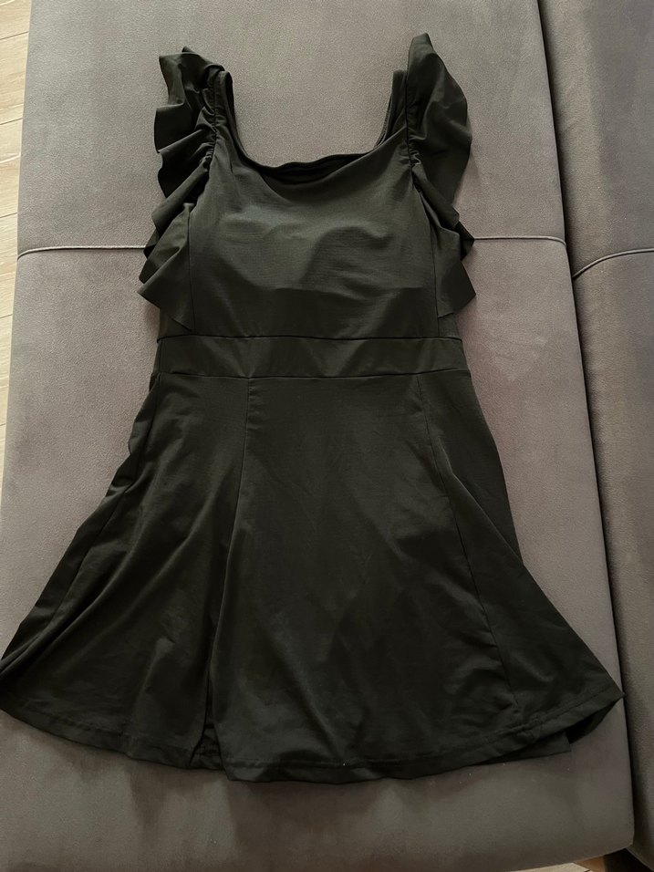 Siyah Volanlı  Kolsuz Mini Kadın Mayo - Görsel 3