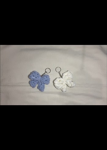 Mavi Örgü beyaz örgü Kadın Anahtarlık - Görsel 3