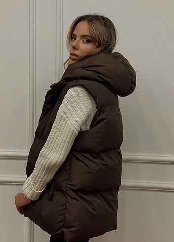 l Beden camel Renk Kahverengi şişme yelek 