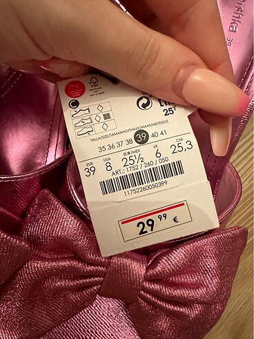 39 Beden BERSHKA metalik pembe topuklu terlik