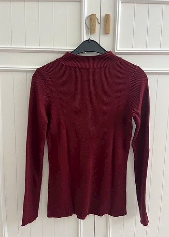 M beden yaka detaylı bordo boğazlı kazak - Görsel 4