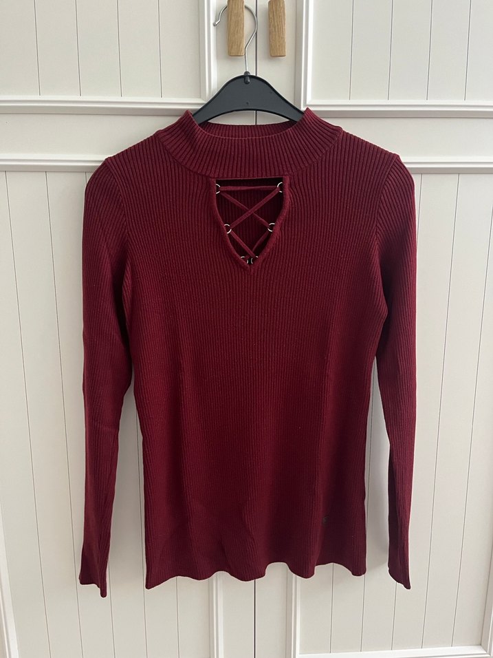 M beden yaka detaylı bordo boğazlı kazak - Görsel 2