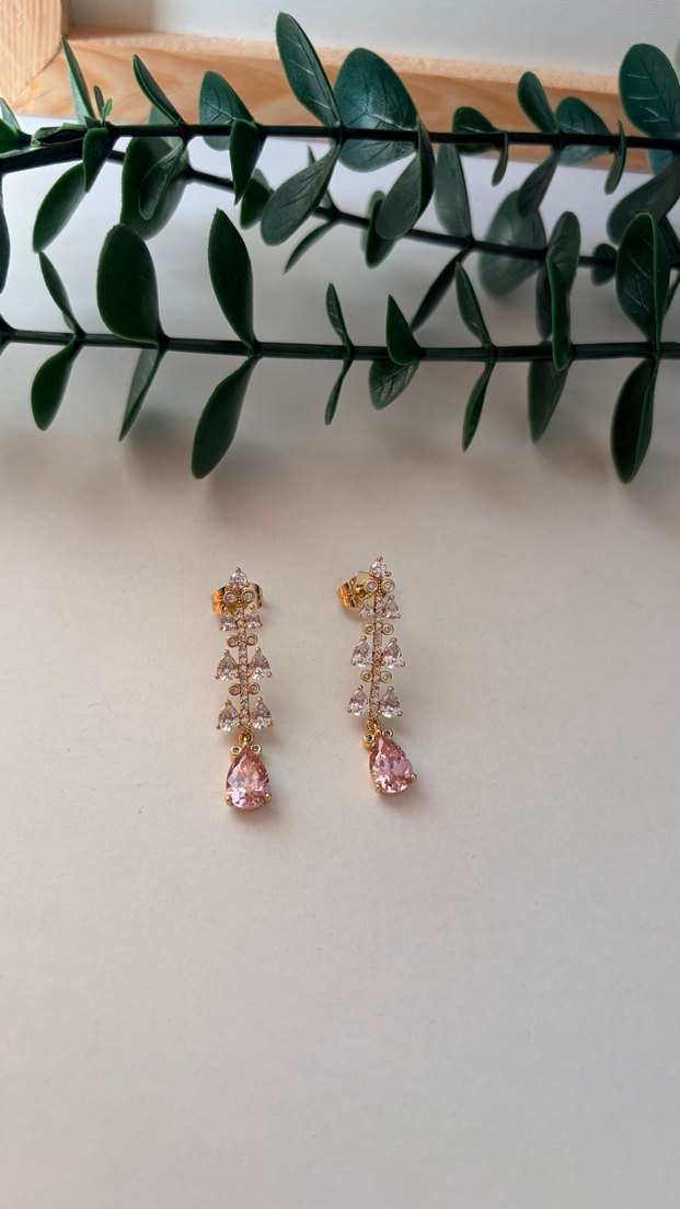 Pembe Mini Boncuklu Çiçek Küpe - Görsel 2