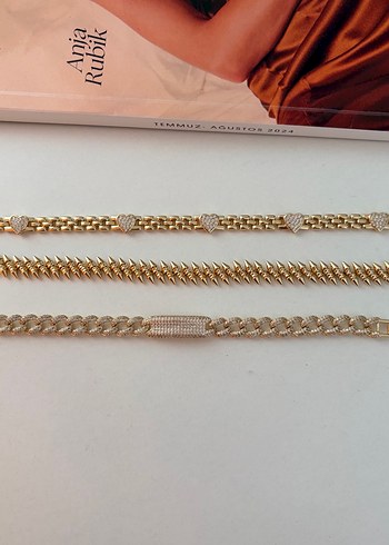 Zincir Detaylı Altın Rengi Kadın Bileklik Seti - Görsel 10