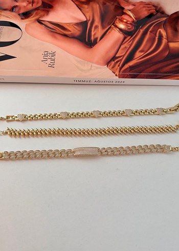Zincir Detaylı Altın Rengi Kadın Bileklik Seti - Görsel 11