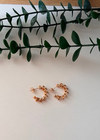 Altın Rengi Mini Boncuklu Halka Küpe - Görsel 2