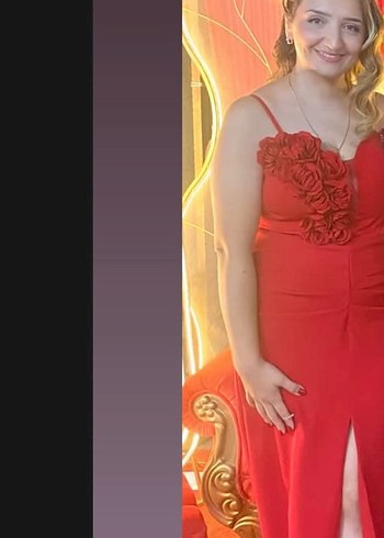 Kırmızı Drapeli Uzun Abiye Elbise - Görsel 2