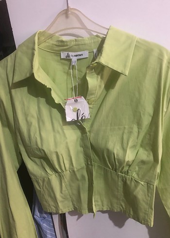 Düğmeli Yeşil Keten Kadın Gömlek - Görsel 2