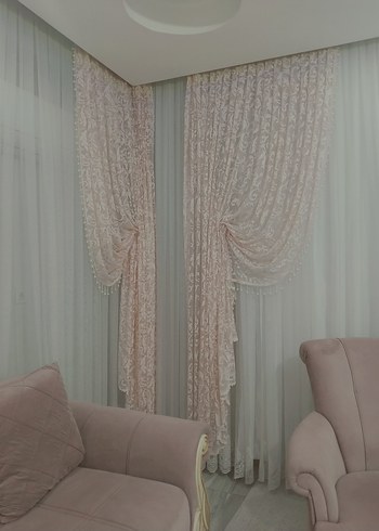 Nakışlı Pembe Modern Klasik Perde - Görsel 2