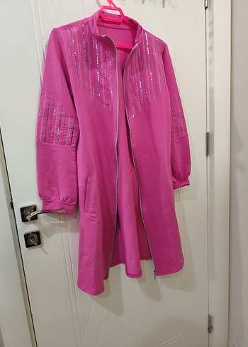 Pembe Nakışlı Fermuarlı günlük ceket - Görsel 3